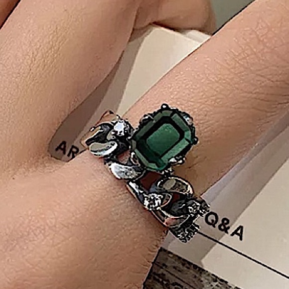 STERLING SILVER EMERALD ZIRCON RING - Picture 2 of 6